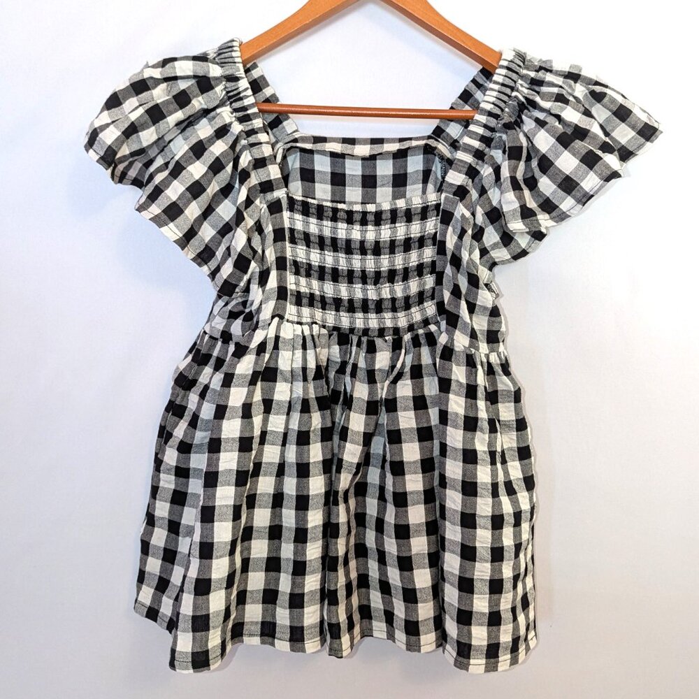 NWT Boohoo Maternity | Gingham Short Frill Sleeve Smocked Maternity Top | Size 4 - Picture 8 of 12